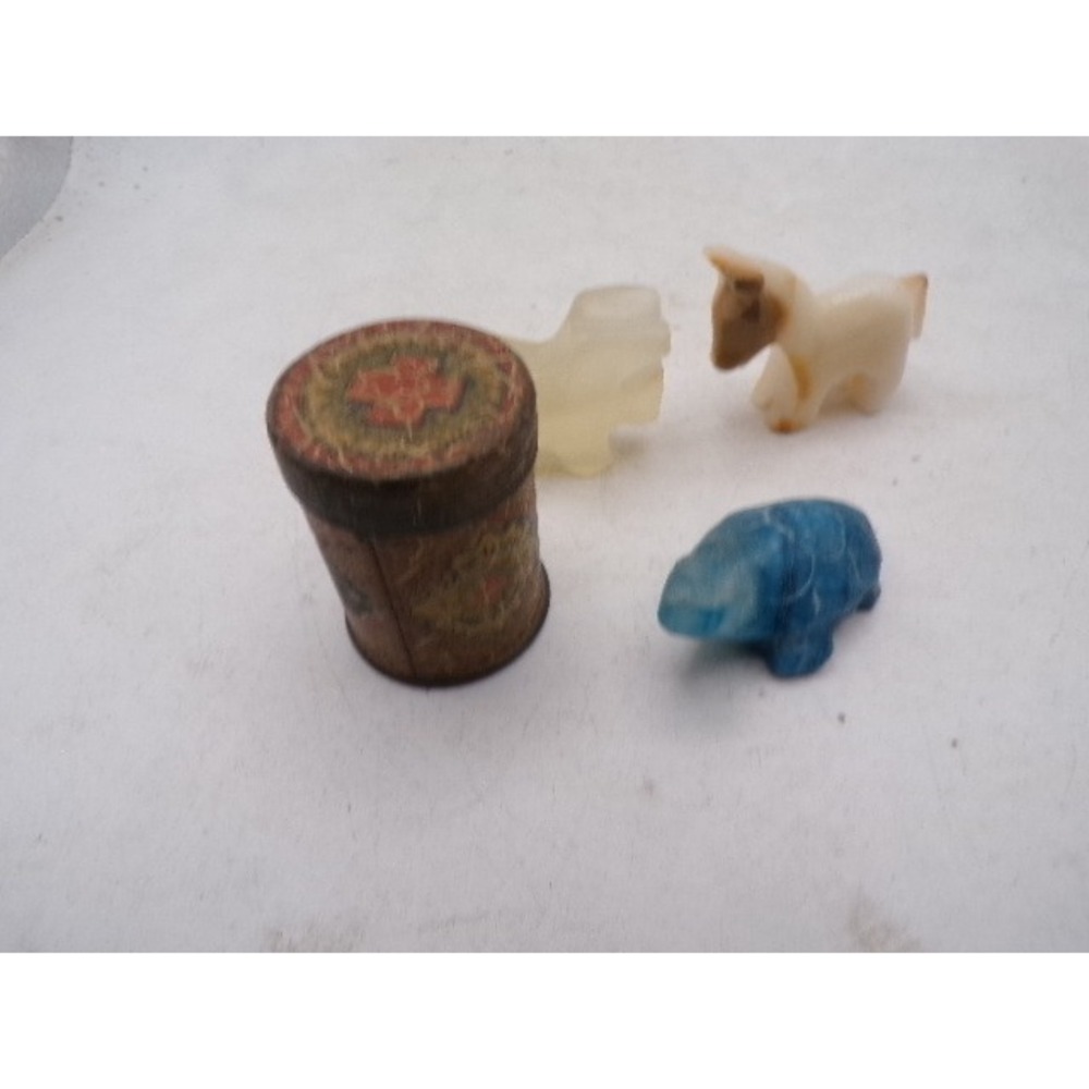 Vintage Miniature Hand Carved Stone Animal Figurine Set of 3 with Decorative Box